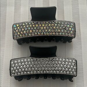 Swarovski Black and Silver Crystal Hair Clips